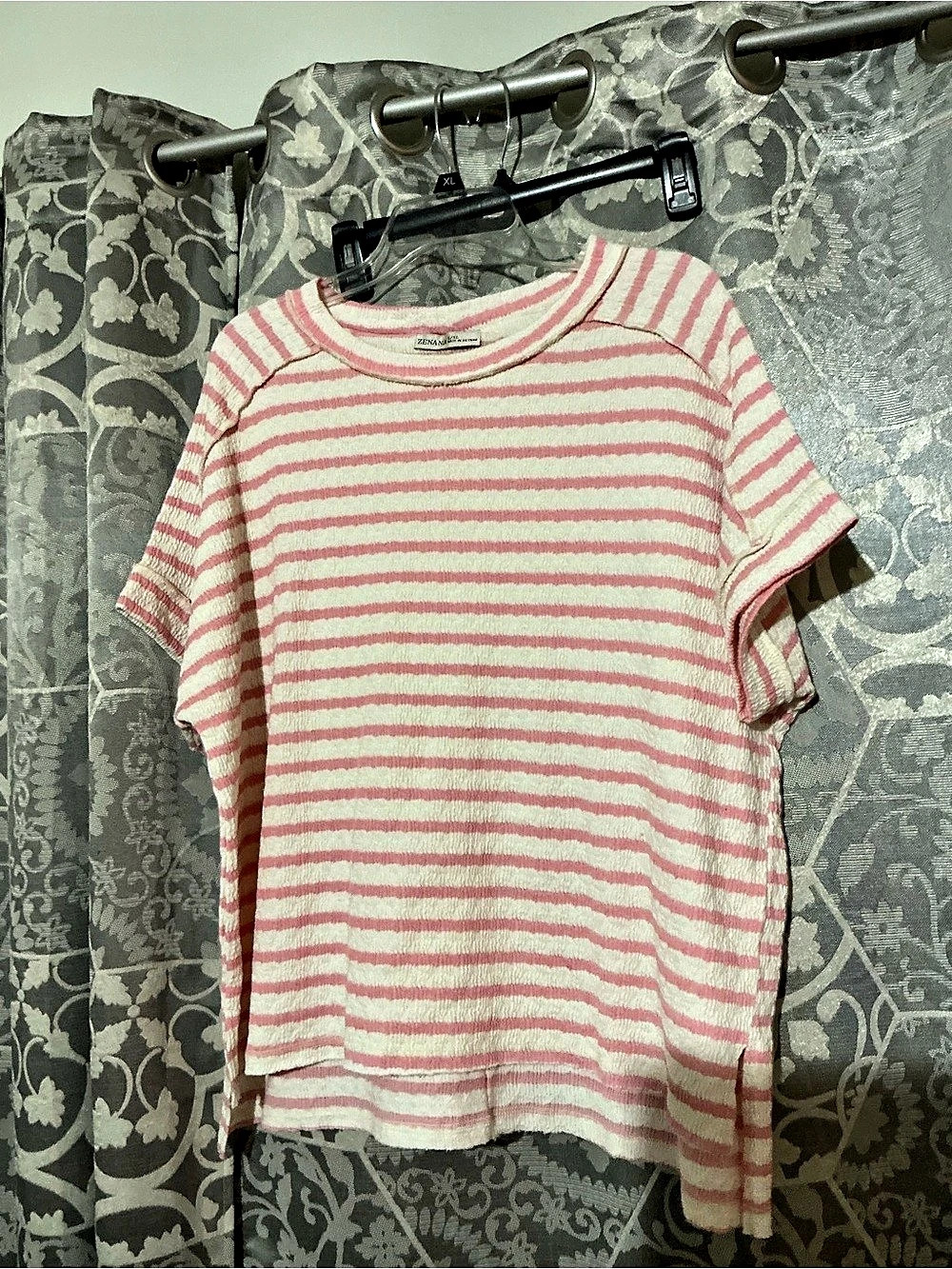 Zeenan Striped Short Sleeve Tee Pink & Cream large